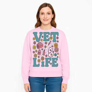 Vet Life Graphic Tee | Colorful Vet Inspired T-Shirt with Pet Icons and Flowers | Perfect Gift for Animal Lovers and Vets - Sweatshirt 1758347429471.jpg