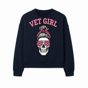 Vet Girl Skull Graphic Tee - Trendy Pink Leopard Sunglasses & Bandana Design for Animal Lovers - Sweatshirt 1758347429593.jpg