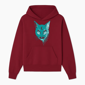 Geometric Cat Art Print with Moon Accent | Teal Abstract Cat Design | Modern Wall Decor for Cat Lovers and Home Aesthetics - Hoodie 1758347429674.jpg