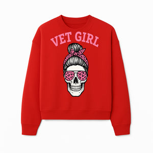 Vet Girl Skull Graphic Tee - Trendy Pink Leopard Sunglasses & Bandana Design for Animal Lovers - Sweatshirt 1758347429718.jpg
