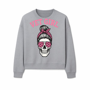 Vet Girl Skull Graphic Tee - Trendy Pink Leopard Sunglasses & Bandana Design for Animal Lovers - Sweatshirt 1758347429831.jpg