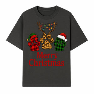 Merry Christmas Pet Paw Print Design with Santa Hats and Holiday Lights - Festive Animal Lover Holiday Decor - T-shirt 1758347429894.jpg