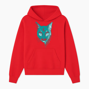 Geometric Cat Art Print with Moon Accent | Teal Abstract Cat Design | Modern Wall Decor for Cat Lovers and Home Aesthetics - Hoodie 1758347429940.jpg
