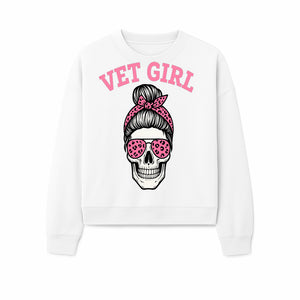 Vet Girl Skull Graphic Tee - Trendy Pink Leopard Sunglasses & Bandana Design for Animal Lovers - Sweatshirt 1758347429972.jpg