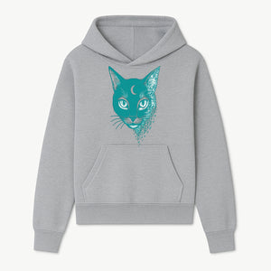 Geometric Cat Art Print with Moon Accent | Teal Abstract Cat Design | Modern Wall Decor for Cat Lovers and Home Aesthetics - Hoodie 1758347430041.jpg