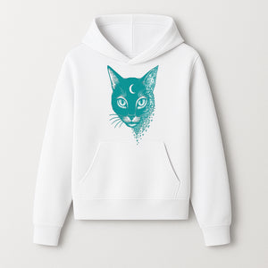 Geometric Cat Art Print with Moon Accent | Teal Abstract Cat Design | Modern Wall Decor for Cat Lovers and Home Aesthetics - Hoodie 1758347430163.jpg