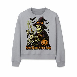 Skeleton Witch Halloween Decor - Paws, Bones & Boo-Boos - Spooky Pet-Themed Art Print for Halloween Celebrations - Sweatshirt 1758347430365.jpg