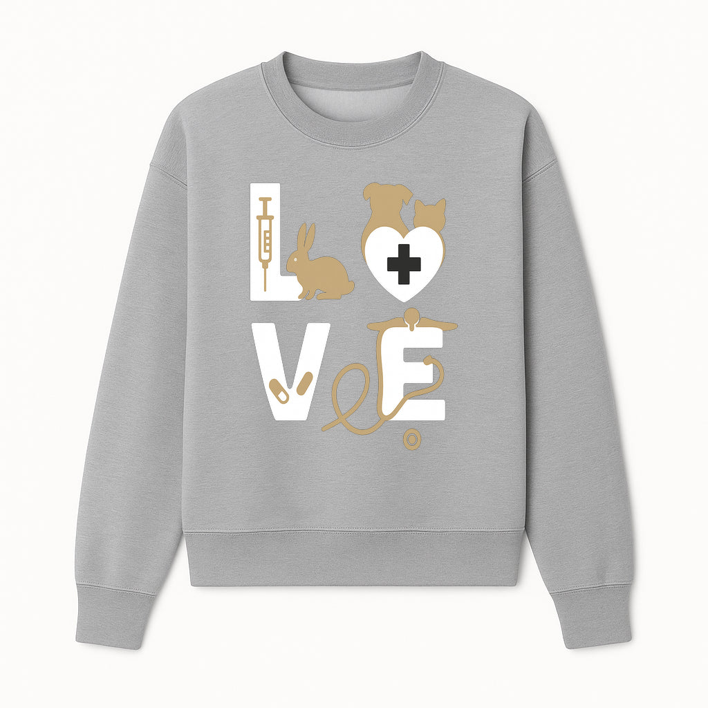 Veterinary Love Decor: Heartwarming Wall Art for Pet Owners - Cute Rabbit, Dog, Cat, and Medical Symbols - Sweatshirt 1758347430922.jpg