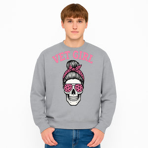 Vet Girl Skull Graphic Tee - Trendy Pink Leopard Sunglasses & Bandana Design for Animal Lovers - Sweatshirt 1758347431090.jpg