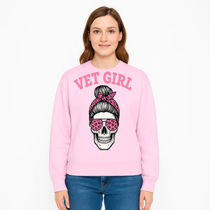 Vet Girl Skull Graphic Tee - Trendy Pink Leopard Sunglasses & Bandana Design for Animal Lovers - Sweatshirt 1758347431247.jpg