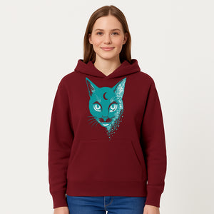 Geometric Cat Art Print with Moon Accent | Teal Abstract Cat Design | Modern Wall Decor for Cat Lovers and Home Aesthetics - Hoodie 1758347431412.jpg