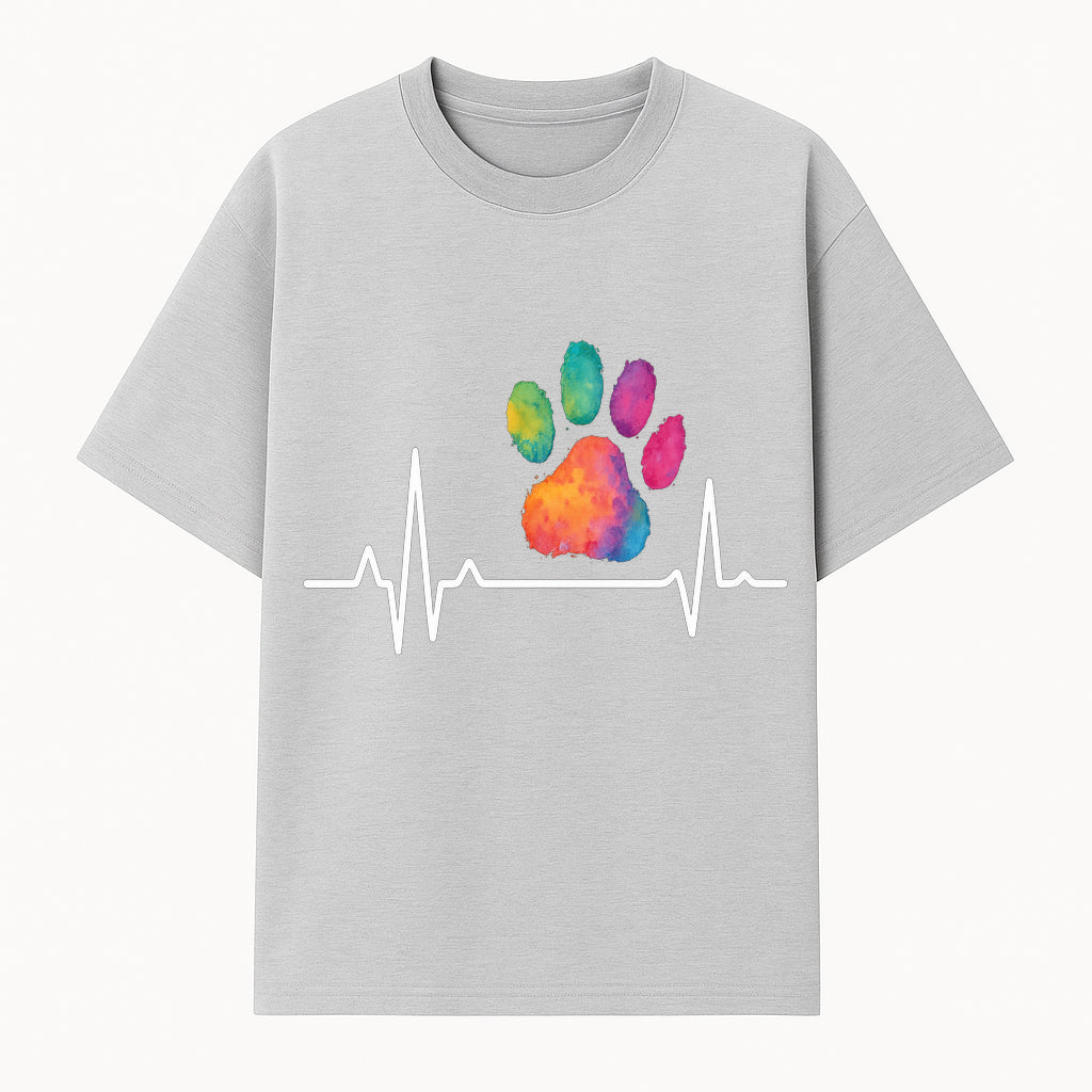 Rainbow Paw Print with Heartbeat Graphic - Pet Lover's Decor, Cute Animal Art, Colorful Veterinary Gifts, Home Wall Art - T-shirt 1758347431629.jpg