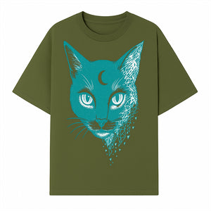 Geometric Cat Art Print with Moon Accent | Teal Abstract Cat Design | Modern Wall Decor for Cat Lovers and Home Aesthetics - T-shirt 1758347431934.jpg