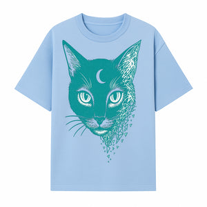 Geometric Cat Art Print with Moon Accent | Teal Abstract Cat Design | Modern Wall Decor for Cat Lovers and Home Aesthetics - T-shirt 1758347432208.jpg