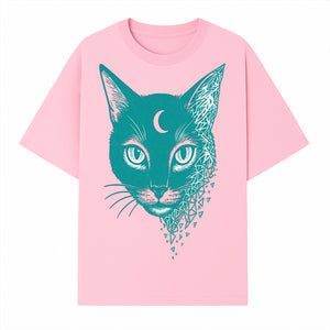 Geometric Cat Art Print with Moon Accent | Teal Abstract Cat Design | Modern Wall Decor for Cat Lovers and Home Aesthetics - T-shirt 1758347432367.jpg
