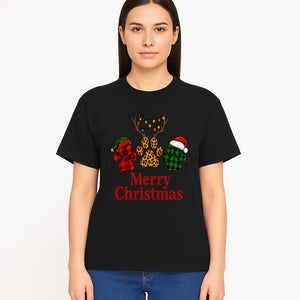 Merry Christmas Pet Paw Print Design with Santa Hats and Holiday Lights - Festive Animal Lover Holiday Decor - T-shirt 1758347432379.jpg