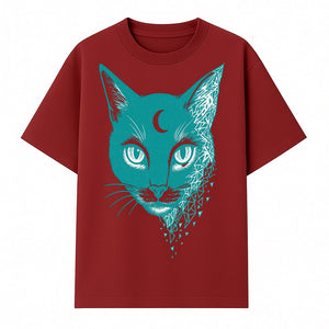 Geometric Cat Art Print with Moon Accent | Teal Abstract Cat Design | Modern Wall Decor for Cat Lovers and Home Aesthetics - T-shirt 1758347432508.jpg