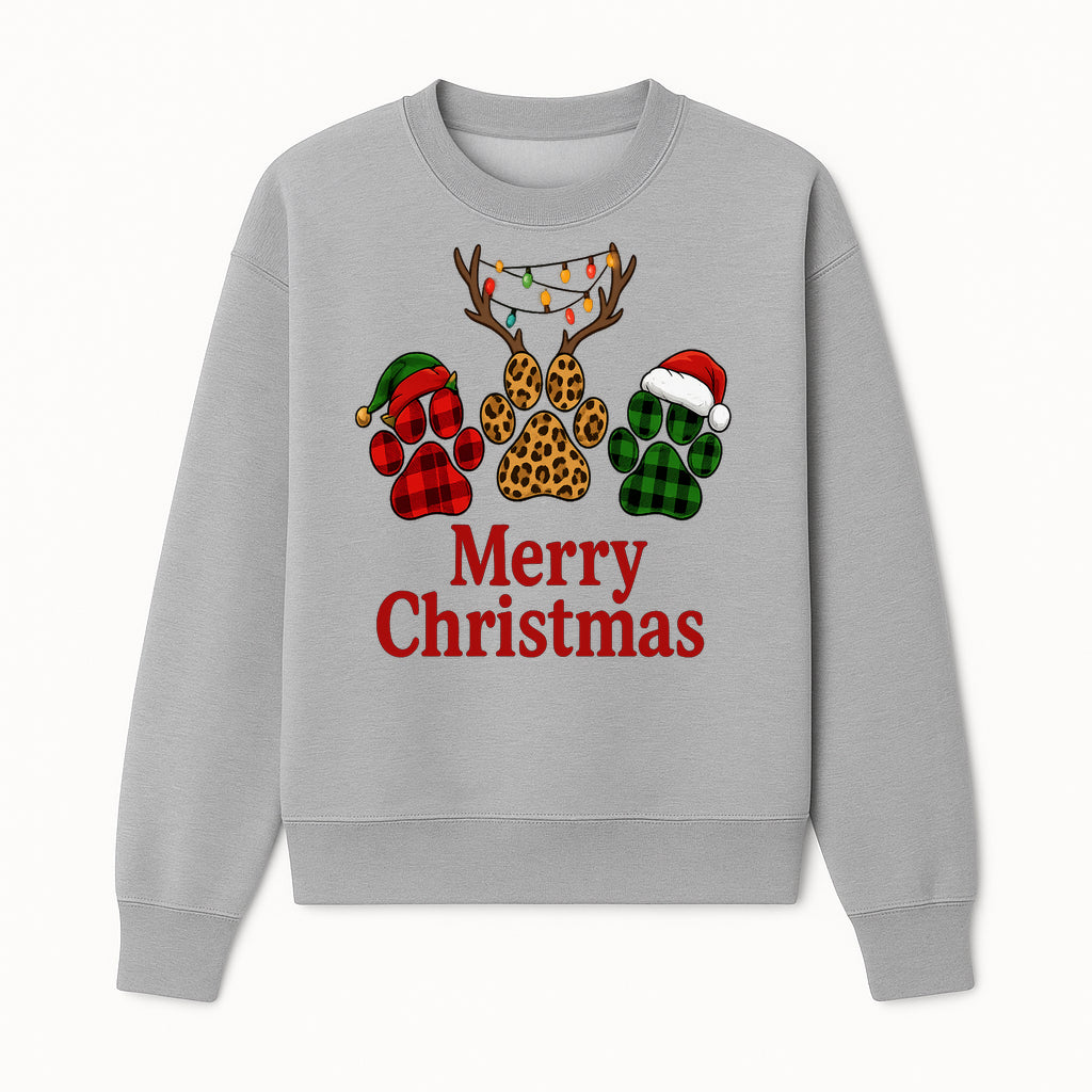 Merry Christmas Pet Paw Print Design with Santa Hats and Holiday Lights - Festive Animal Lover Holiday Decor - Sweatshirt 1758347432513.jpg