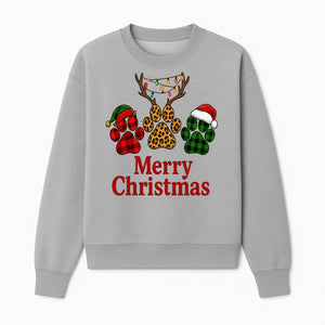 Merry Christmas Pet Paw Print Design with Santa Hats and Holiday Lights - Festive Animal Lover Holiday Decor - Sweatshirt 1758347432513.jpg