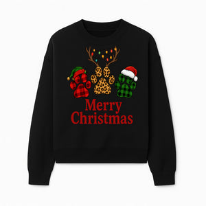 Merry Christmas Pet Paw Print Design with Santa Hats and Holiday Lights - Festive Animal Lover Holiday Decor - Sweatshirt 1758347432658.jpg