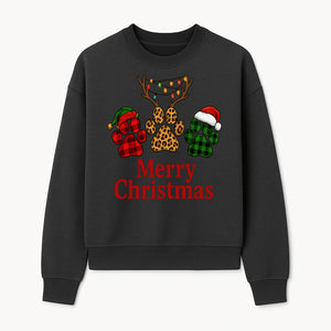 Merry Christmas Pet Paw Print Design with Santa Hats and Holiday Lights - Festive Animal Lover Holiday Decor - Sweatshirt 1758347432800.jpg