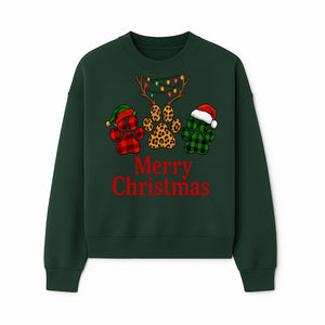 Merry Christmas Pet Paw Print Design with Santa Hats and Holiday Lights - Festive Animal Lover Holiday Decor - Sweatshirt 1758347432921.jpg