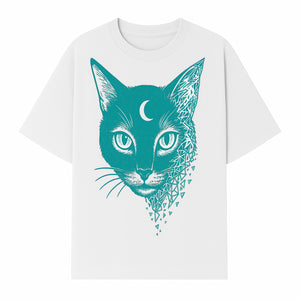 Geometric Cat Art Print with Moon Accent | Teal Abstract Cat Design | Modern Wall Decor for Cat Lovers and Home Aesthetics - T-shirt 1758347433028.jpg