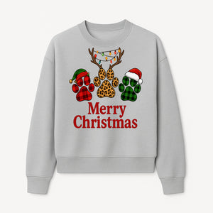 Merry Christmas Pet Paw Print Design with Santa Hats and Holiday Lights - Festive Animal Lover Holiday Decor - Sweatshirt 1758347433065.jpg
