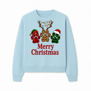 Merry Christmas Pet Paw Print Design with Santa Hats and Holiday Lights - Festive Animal Lover Holiday Decor - Sweatshirt 1758347433192.jpg