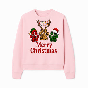 Merry Christmas Pet Paw Print Design with Santa Hats and Holiday Lights - Festive Animal Lover Holiday Decor - Sweatshirt 1758347433331.jpg
