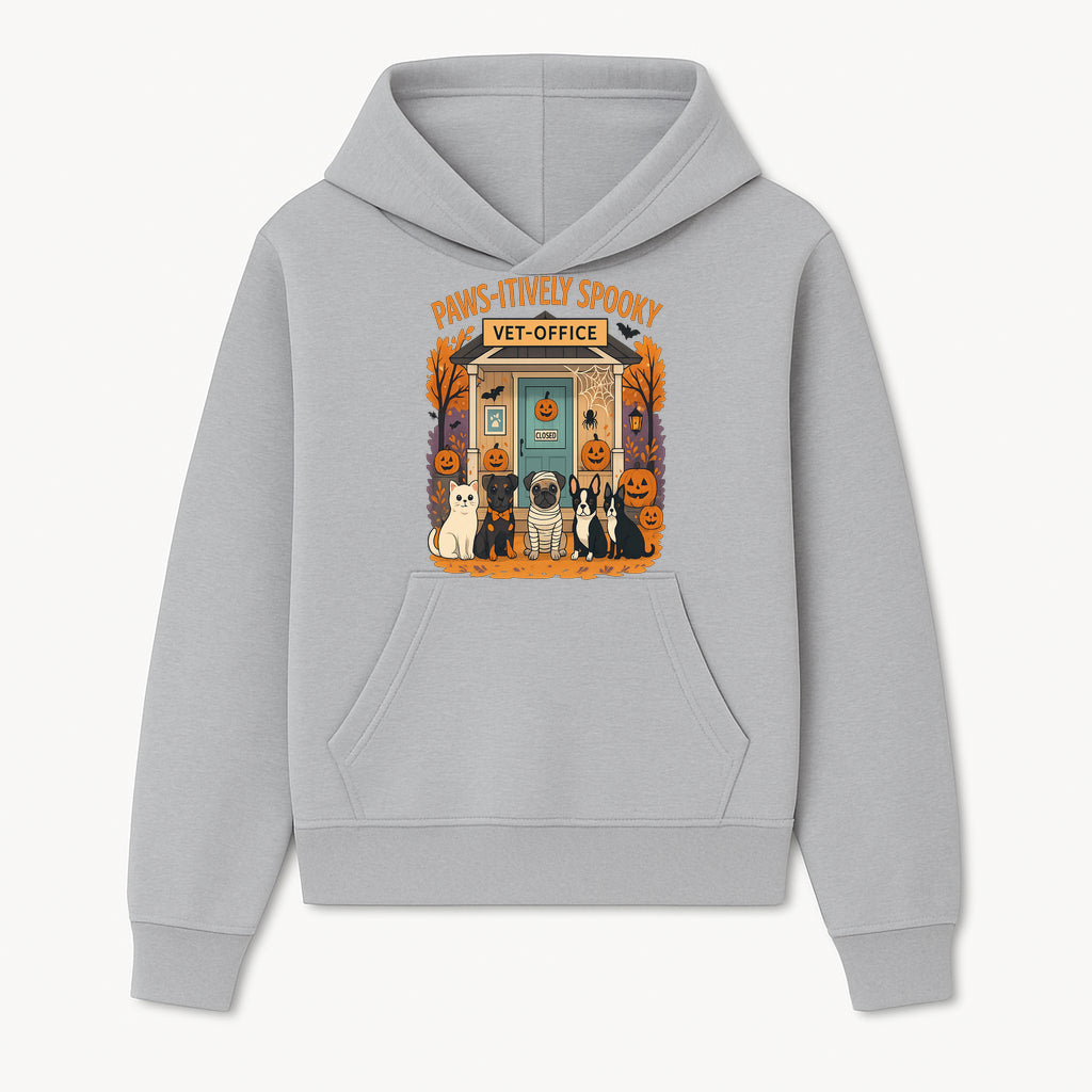 Paws-itively Spooky Vet Office Halloween Greeting Card with Cute Cats and Dogs, Pumpkin Decor, Perfect for Pet Lovers - Hoodie 1758347433567.jpg