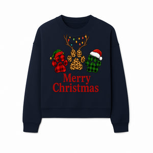 Merry Christmas Pet Paw Print Design with Santa Hats and Holiday Lights - Festive Animal Lover Holiday Decor - Sweatshirt 1758347433620.jpg