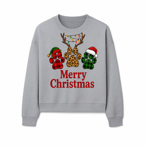 Merry Christmas Pet Paw Print Design with Santa Hats and Holiday Lights - Festive Animal Lover Holiday Decor - Sweatshirt 1758347433885.jpg