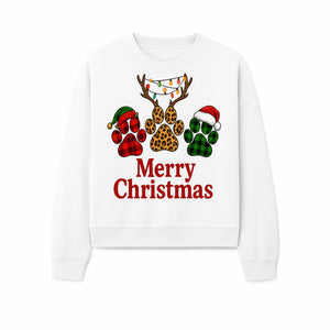 Merry Christmas Pet Paw Print Design with Santa Hats and Holiday Lights - Festive Animal Lover Holiday Decor - Sweatshirt 1758347434021.jpg