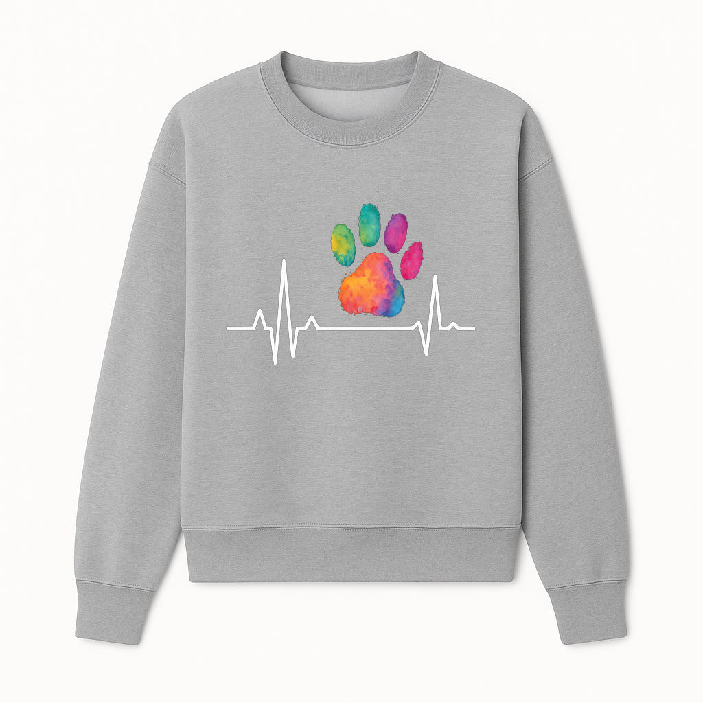 Rainbow Paw Print with Heartbeat Graphic - Pet Lover's Decor, Cute Animal Art, Colorful Veterinary Gifts, Home Wall Art - Sweatshirt 1758347434563.jpg