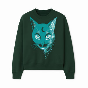 Geometric Cat Art Print with Moon Accent | Teal Abstract Cat Design | Modern Wall Decor for Cat Lovers and Home Aesthetics - Sweatshirt 1758347434771.jpg