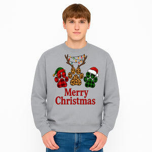 Merry Christmas Pet Paw Print Design with Santa Hats and Holiday Lights - Festive Animal Lover Holiday Decor - Sweatshirt 1758347435195.jpg