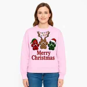 Merry Christmas Pet Paw Print Design with Santa Hats and Holiday Lights - Festive Animal Lover Holiday Decor - Sweatshirt 1758347435336.jpg