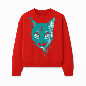 Geometric Cat Art Print with Moon Accent | Teal Abstract Cat Design | Modern Wall Decor for Cat Lovers and Home Aesthetics - Sweatshirt 1758347435561.jpg