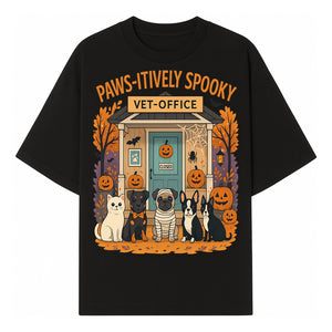 Paws-itively Spooky Vet Office Halloween Greeting Card with Cute Cats and Dogs, Pumpkin Decor, Perfect for Pet Lovers - T-shirt 1758347436772.jpg