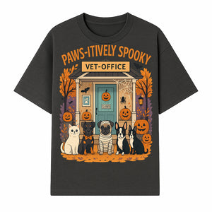 Paws-itively Spooky Vet Office Halloween Greeting Card with Cute Cats and Dogs, Pumpkin Decor, Perfect for Pet Lovers - T-shirt 1758347436879.jpg