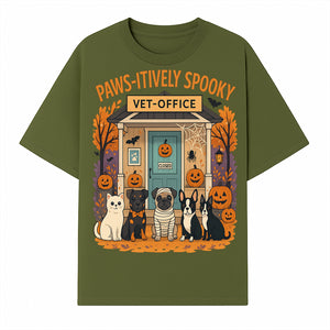 Paws-itively Spooky Vet Office Halloween Greeting Card with Cute Cats and Dogs, Pumpkin Decor, Perfect for Pet Lovers - T-shirt 1758347437029.jpg
