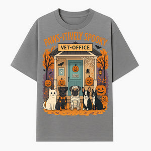 Paws-itively Spooky Vet Office Halloween Greeting Card with Cute Cats and Dogs, Pumpkin Decor, Perfect for Pet Lovers - T-shirt 1758347437143.jpg