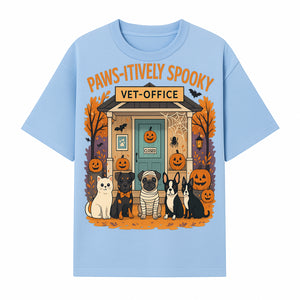 Paws-itively Spooky Vet Office Halloween Greeting Card with Cute Cats and Dogs, Pumpkin Decor, Perfect for Pet Lovers - T-shirt 1758347437275.jpg