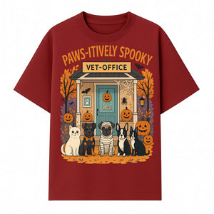 Paws-itively Spooky Vet Office Halloween Greeting Card with Cute Cats and Dogs, Pumpkin Decor, Perfect for Pet Lovers - T-shirt 1758347437576.jpg