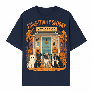 Paws-itively Spooky Vet Office Halloween Greeting Card with Cute Cats and Dogs, Pumpkin Decor, Perfect for Pet Lovers - T-shirt 1758347437709.jpg