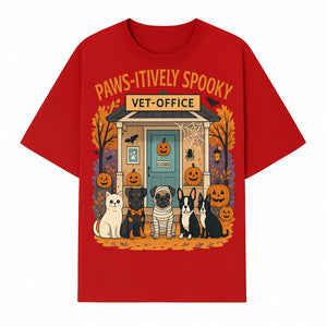 Paws-itively Spooky Vet Office Halloween Greeting Card with Cute Cats and Dogs, Pumpkin Decor, Perfect for Pet Lovers - T-shirt 1758347437844.jpg