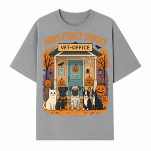 Paws-itively Spooky Vet Office Halloween Greeting Card with Cute Cats and Dogs, Pumpkin Decor, Perfect for Pet Lovers - T-shirt 1758347437966.jpg