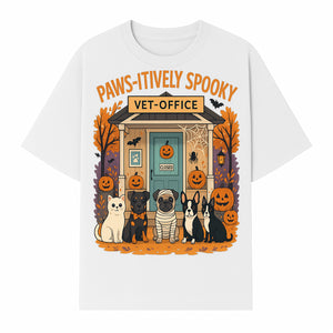 Paws-itively Spooky Vet Office Halloween Greeting Card with Cute Cats and Dogs, Pumpkin Decor, Perfect for Pet Lovers - T-shirt 1758347438101.jpg