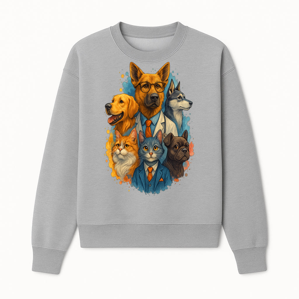 Funny Pets in Suits Art Print - Colorful Dog and Cat Illustration for Home Decor, Animal Lover Gift, Whimsical Animal Portraits - Sweatshirt 1758347438836.jpg